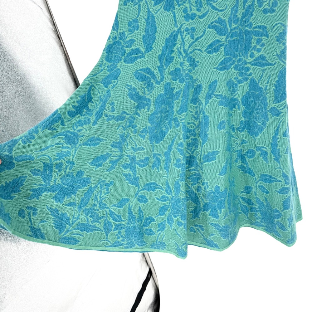 Peruvian Connection Pima Cotton Le Midi Dress Floral Sleeveless Mint/Teal Size M - Picture 3 of 7
